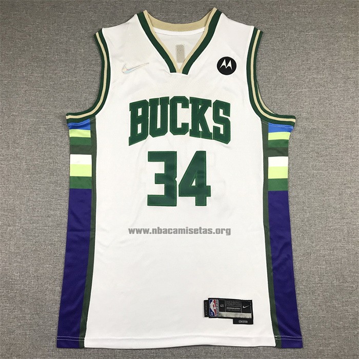 Camiseta Milwaukee Bucks Giannis Antetokounmpo NO 34 Ciudad 2021-22 Blanco